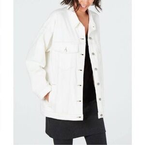 Eileen Fisher Organic Cotton Denim Jacket Coat Oversized White Solid Small